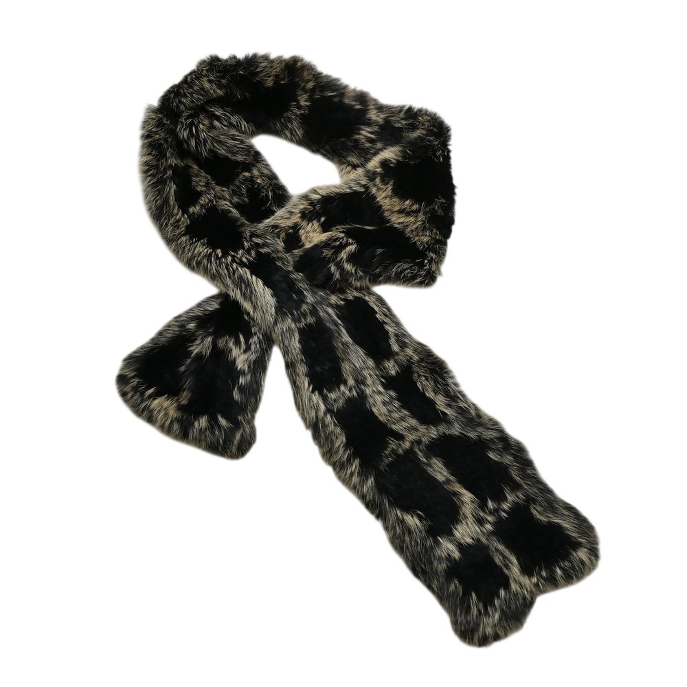 Mitchie's‎ Scarf Womens Black Tan 100% Rabbit Fur Animal Print Winter Wrap